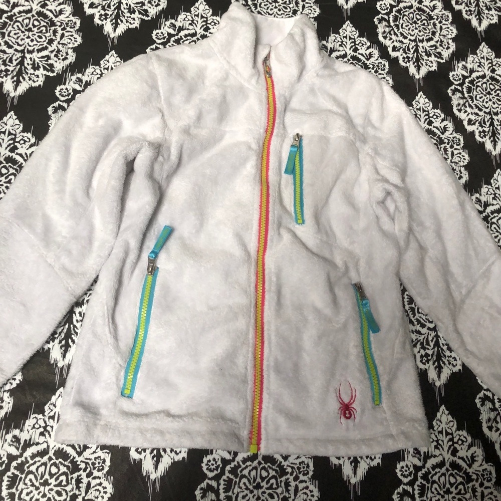 Girls white Spyder fleece jacket size large 8-10